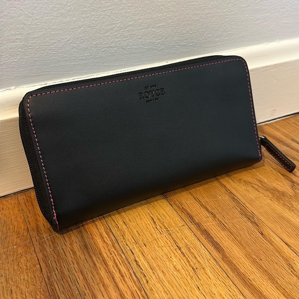 ROYCE New York Black and Pink Leather Fan Wallet - New